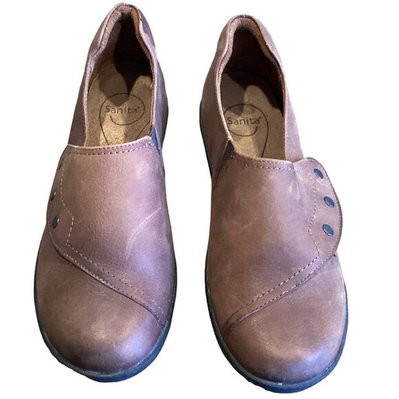 Sanita Comfort Clog Loafer Brown Leather Hook & Loop Closure Sz 10.5 #211F - Picture 1 of 8